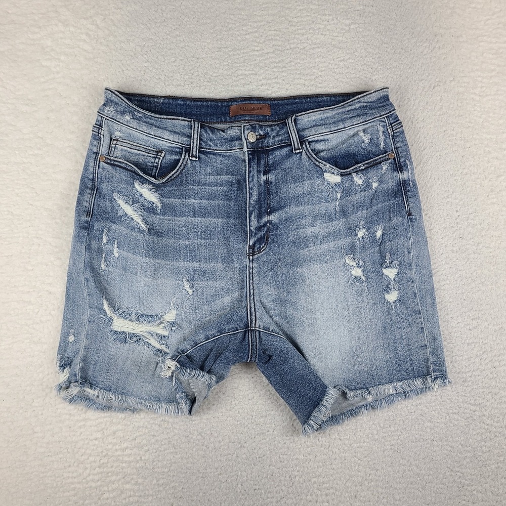 Judy Blue Jean Shorts Womens 2XL Cut Off Fray 5" Inseam Blue Denim JB15275